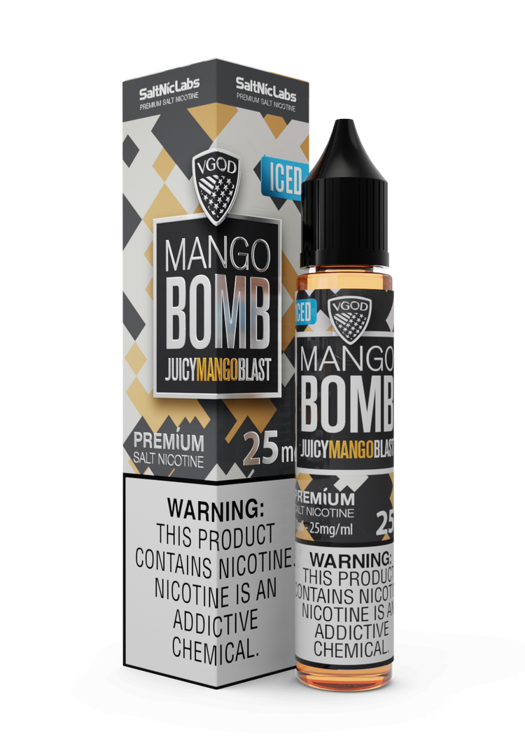 VGOD-SaltNic-Eliquid-Iced-Mango-Bomb-25mg-50ml سالت بمب انبه یخ ویگاد VGOD Mango Ice Bomb SaltNic