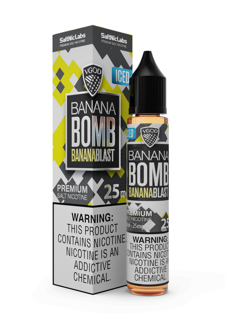VGOD-SaltNic-Eliquid-Iced-Banana-Bomb-25mg-50ml سالت بمب موز یخ ویگادVGOD Iced Banana Bomb SaltNic