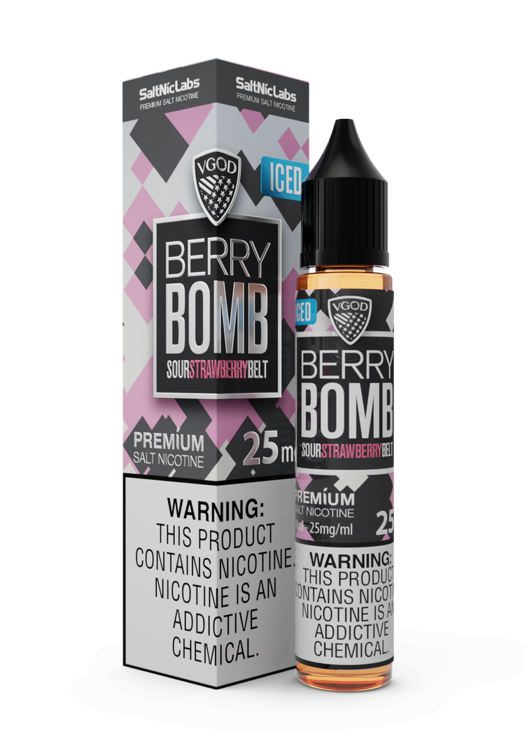 VGOD-SaltNic-Eliquid-Iced-Berry-Bomb-25mg-50ml سالت بمب توت فرنگی یخ ویگاد VGOD Iced Berry Bomb SaltNic